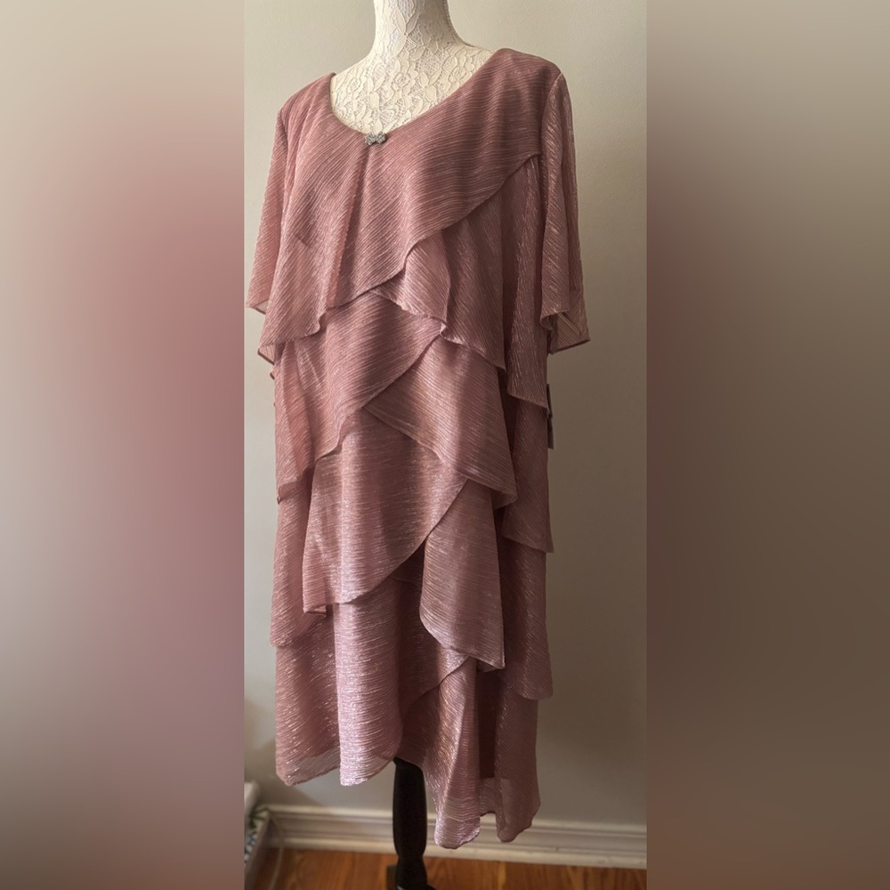 Gorgeous Asymmetrical layered shimmering Rose Pink dress.